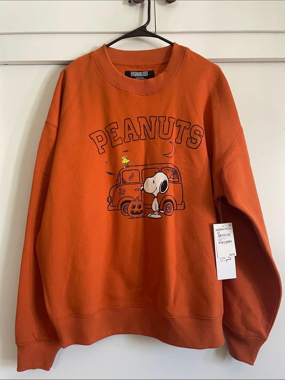 Peanuts Orange Crewneck Sweatshirt with Snoopy Graphic